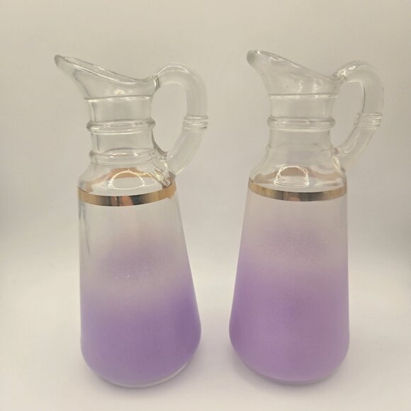 Vintage Anchor Hocking Blendo Orchid Oil Vinegar Cruet Salt Pepper Set - Picture 2 of 6